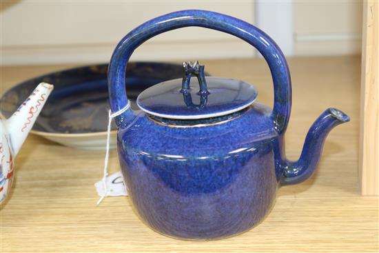 Two Chinese 18th century teapots and a dish tallest 14cm